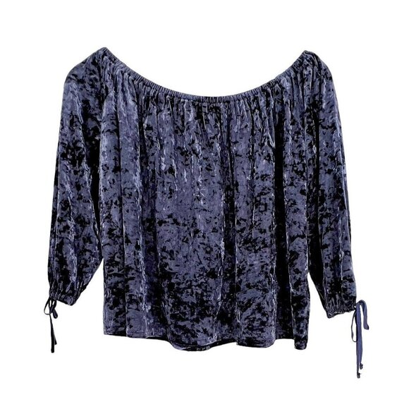 American Eagle Outfitters Blouse Women Small Velour Velvet Blue Peasant Boho Top - Picture 7 of 16